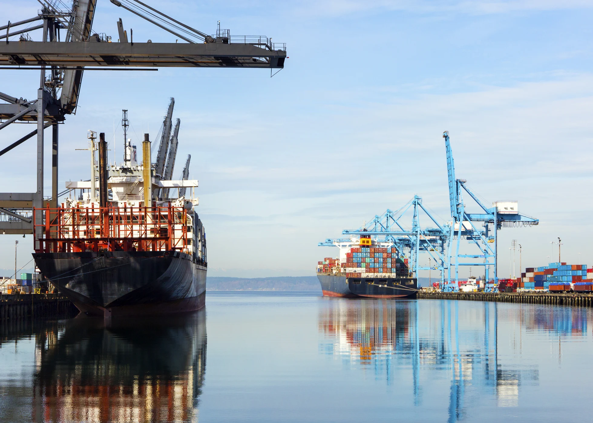 Vessels alongside an industrial shipyard
